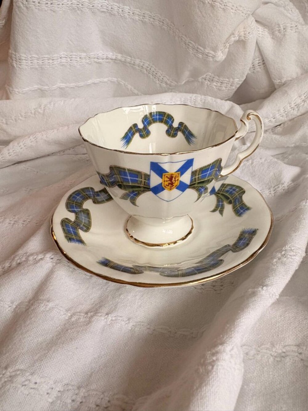 Vintage Adderley Nova Scotia Tartan Teacup & Saucer | Fine Bone China England
